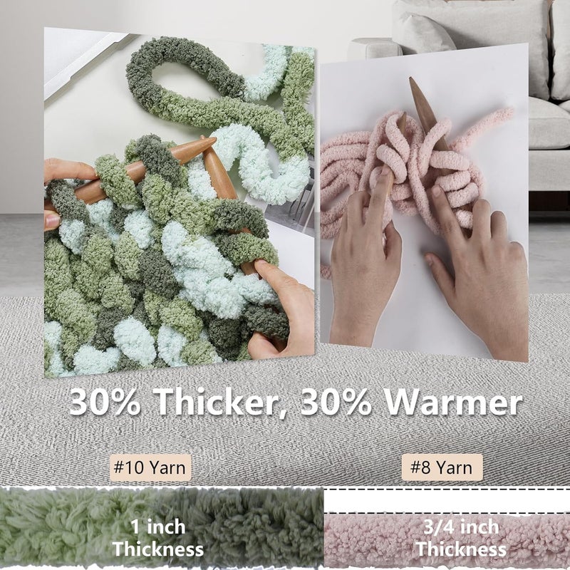 Cozyful خيوط سميكة للحياكة اليدوية - خيوط بطانية شنيلي سميكة #10، خيوط سميكة كبيرة لجعل الكروشيه، خيوط سميكة ملونة، 8 كرات (25 ياردة 8 أونصات لكل كرة)، غابة & مريمية & نعناع - Image 3